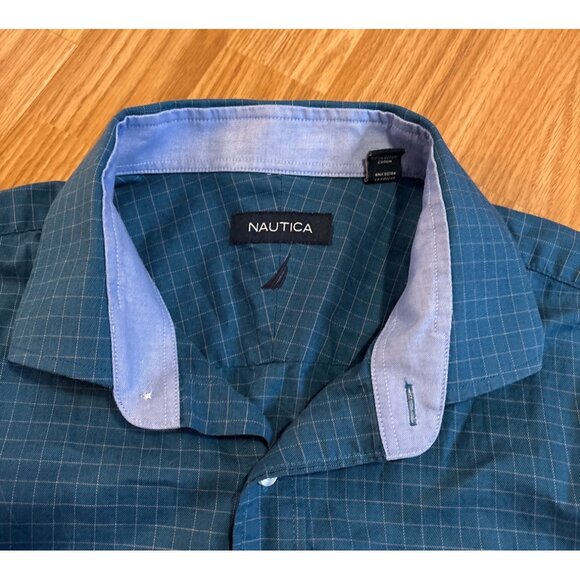 Nautica Shirt Mens XL Blue Plaid Flip Cuff Long Sleeve Button-Down Sz 17 - Picture 4 of 8